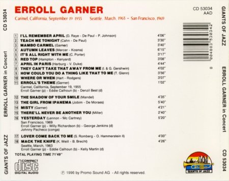 Erroll Garner - Immortal Concerts (1955-69) (1996) Lossless